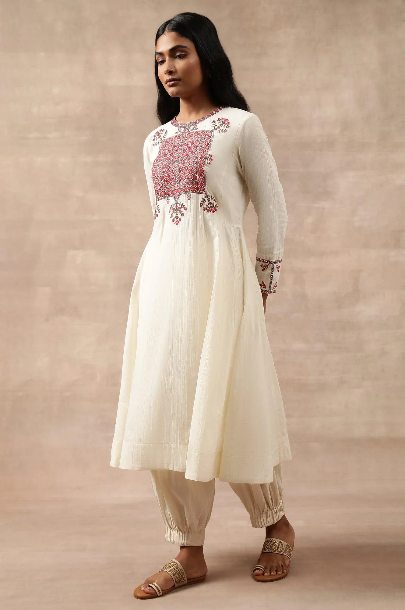 Aari Embroidered Flared kurta In Cotton Voile - Image 3