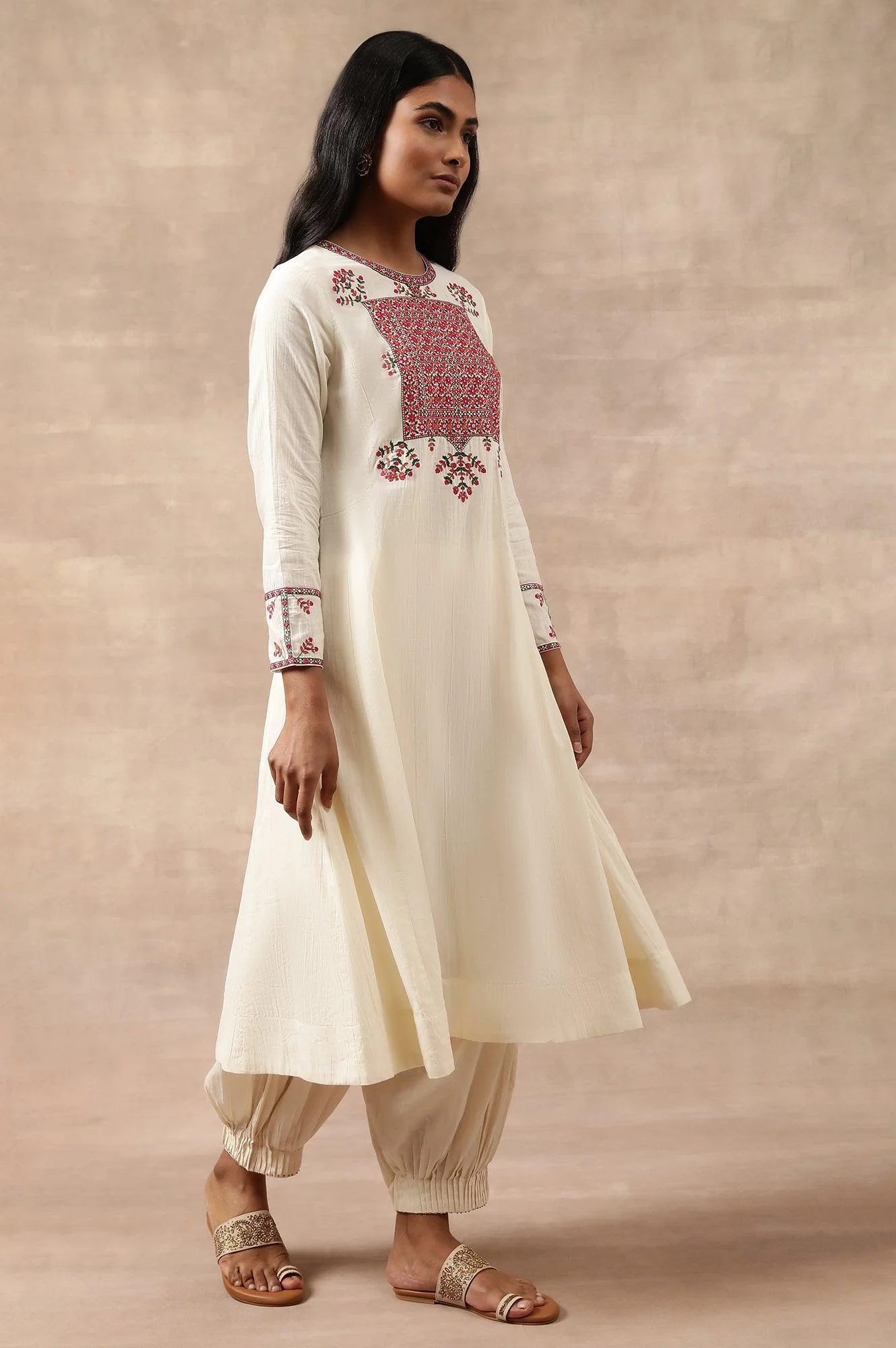 Aari Embroidered Flared kurta In Cotton Voile - Image 4