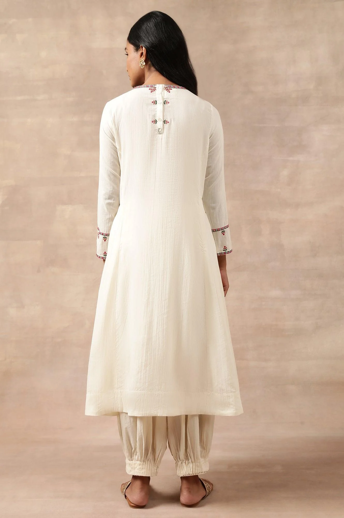 Aari Embroidered Flared kurta In Cotton Voile - Image 5