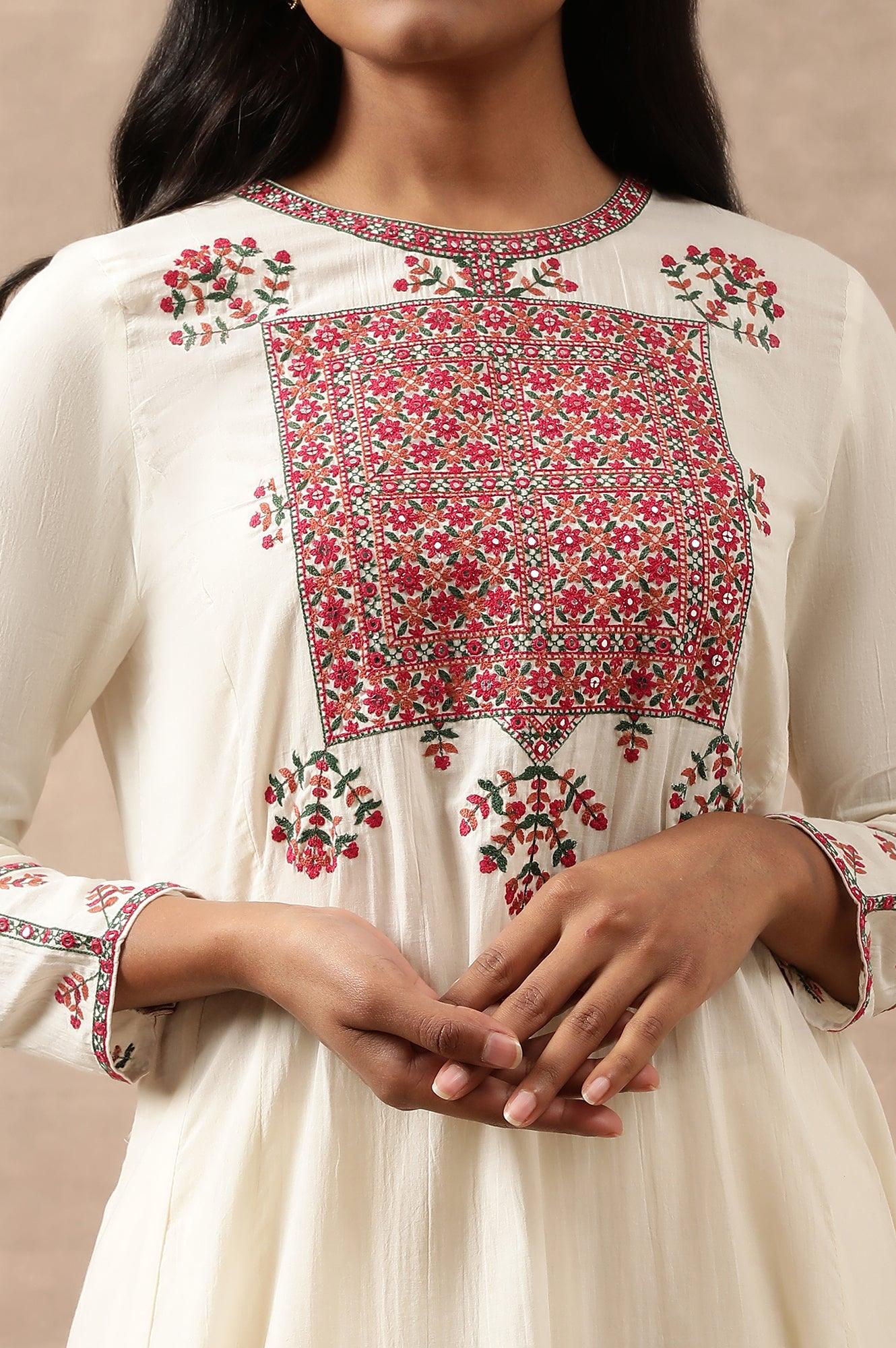 Aari Embroidered Flared kurta In Cotton Voile - Image 7