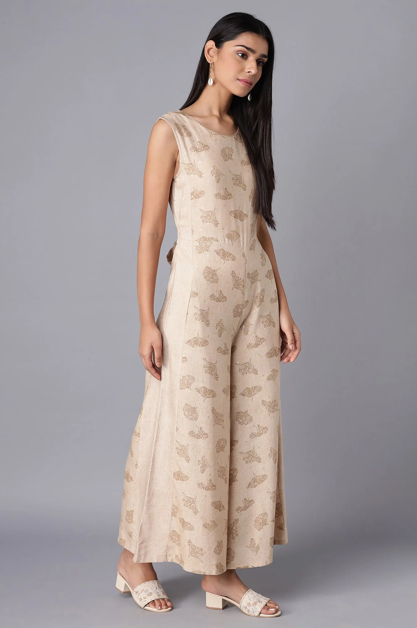 Almond Beige Printed Jumpsuit - Image 4