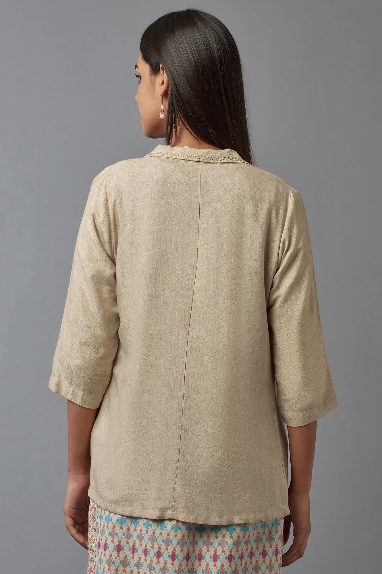 Almond Beige Printed Shrug - Image 2