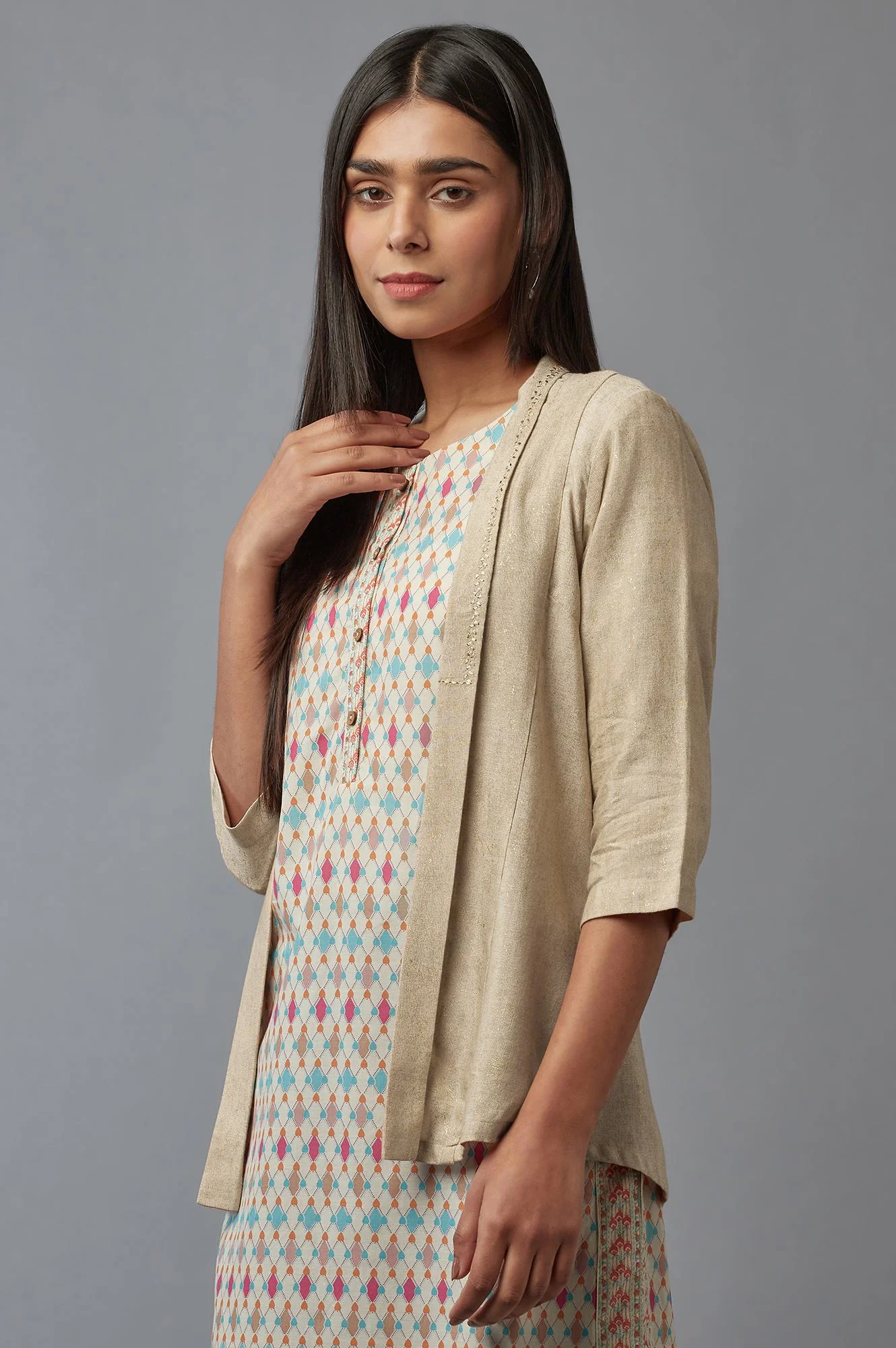 Almond Beige Printed Shrug - Image 3