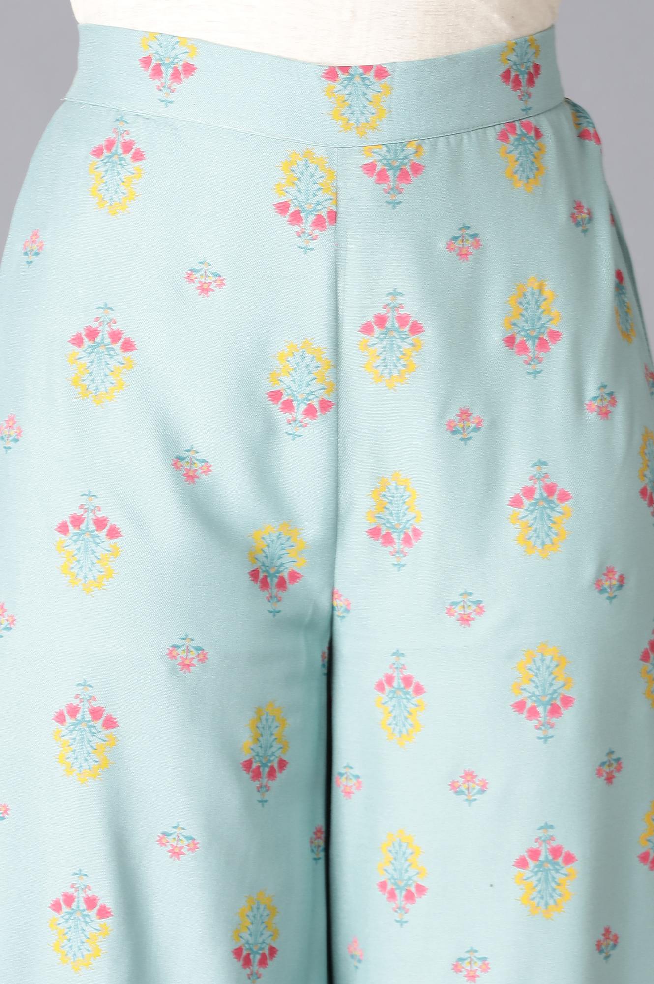 Aqua Blue Embroidered kurta With Printed Parallel Pants And Chiffon Dupatta - Image 6