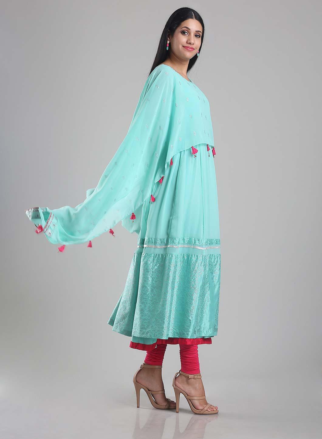 Aqua Blue Flared Printed kurta - Image 2