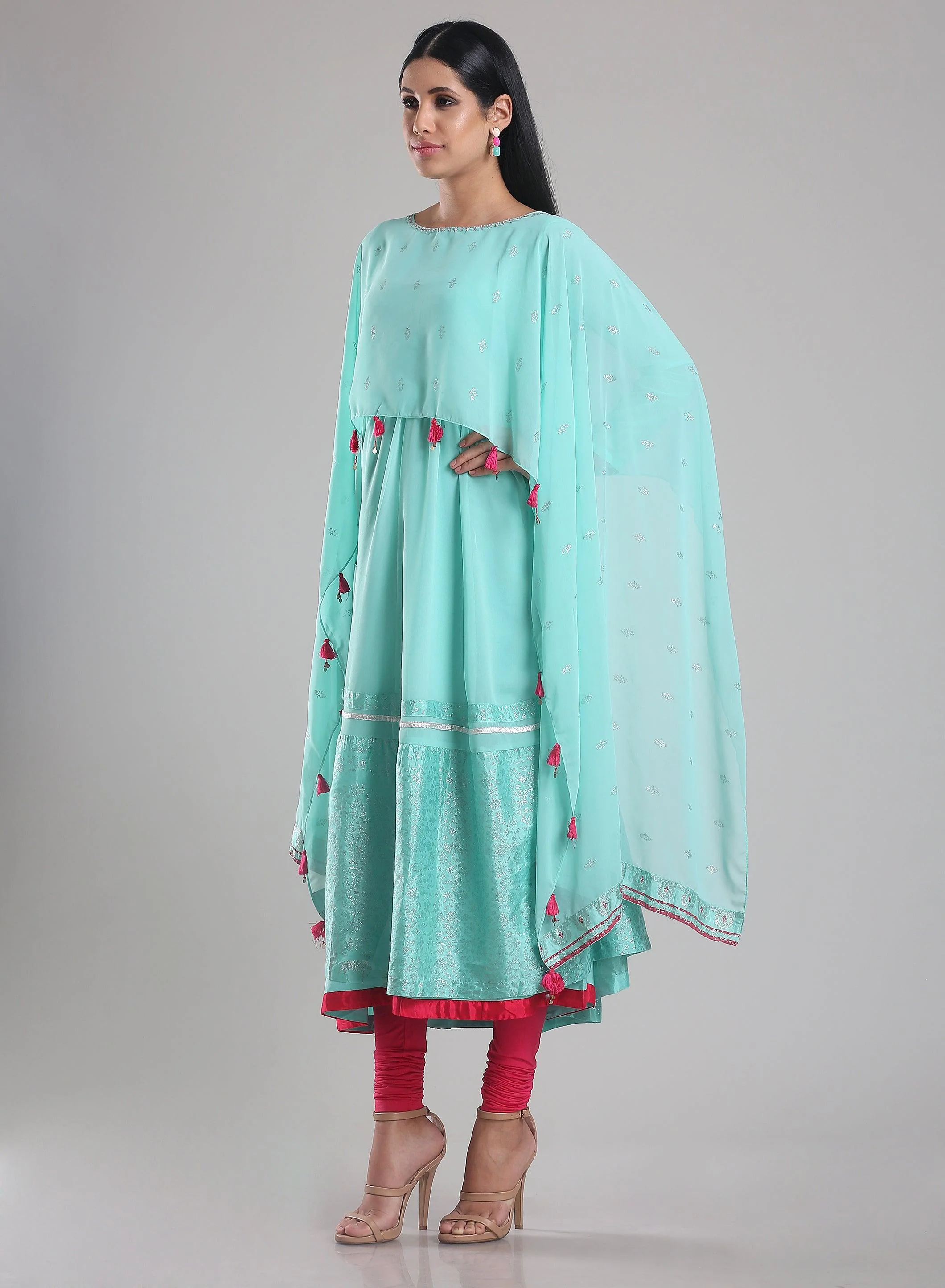 Aqua Blue Flared Printed kurta - Image 3