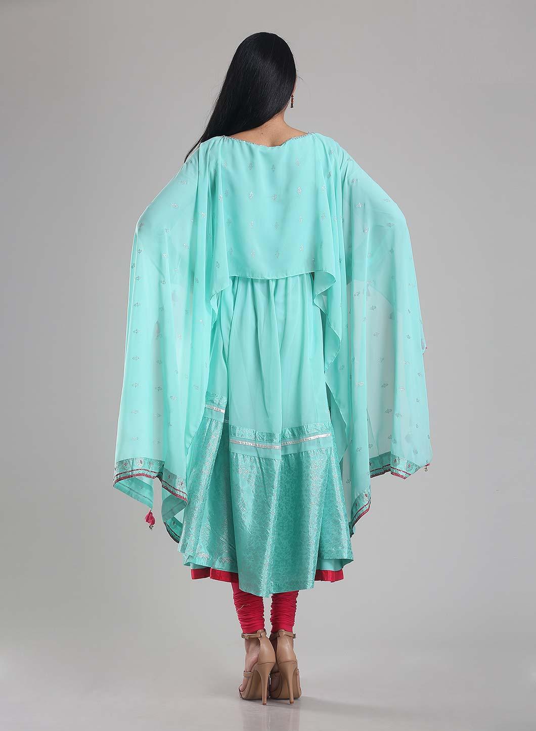 Aqua Blue Flared Printed kurta - Image 4