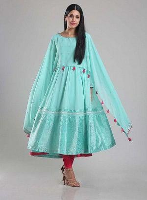 Aqua Blue Flared Printed kurta - Image 5