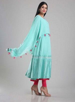 Aqua Blue Flared Printed kurta - Image 6
