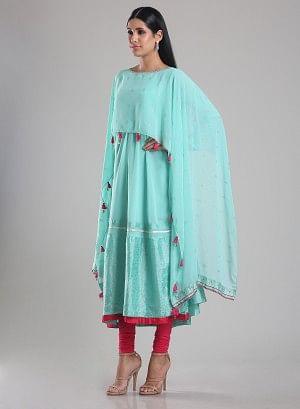 Aqua Blue Flared Printed kurta - Image 7