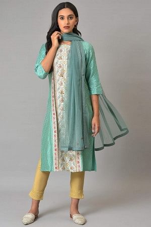 Aqua Blue Mesh Dupatta With Sequins - Image 3