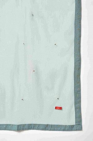 Aqua Blue Mesh Dupatta With Sequins - Image 4