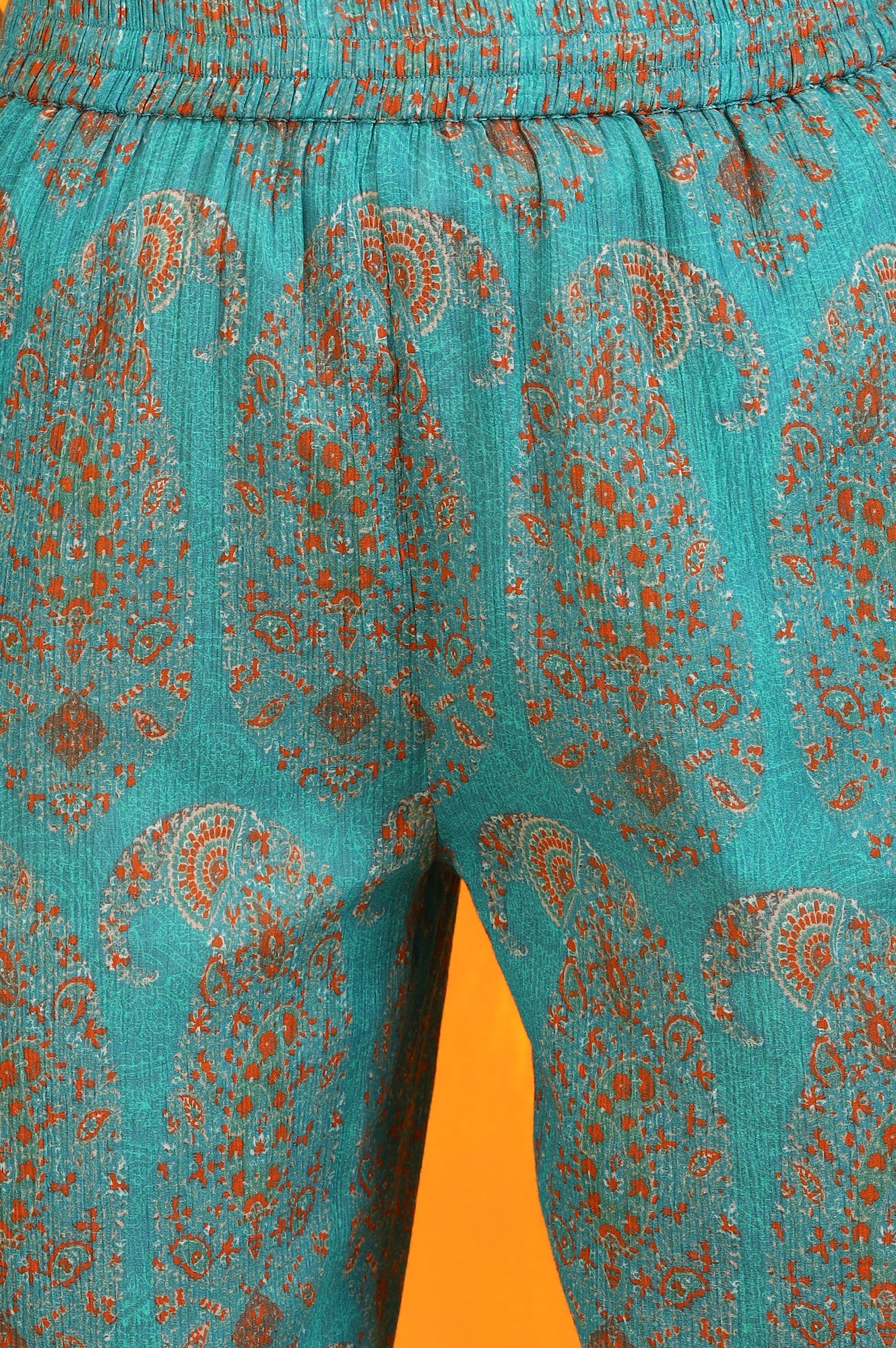 Aqua Green Paisley Printed Cotton Crepe Straight Kurta and Pants Set with Dupatta - Image 8