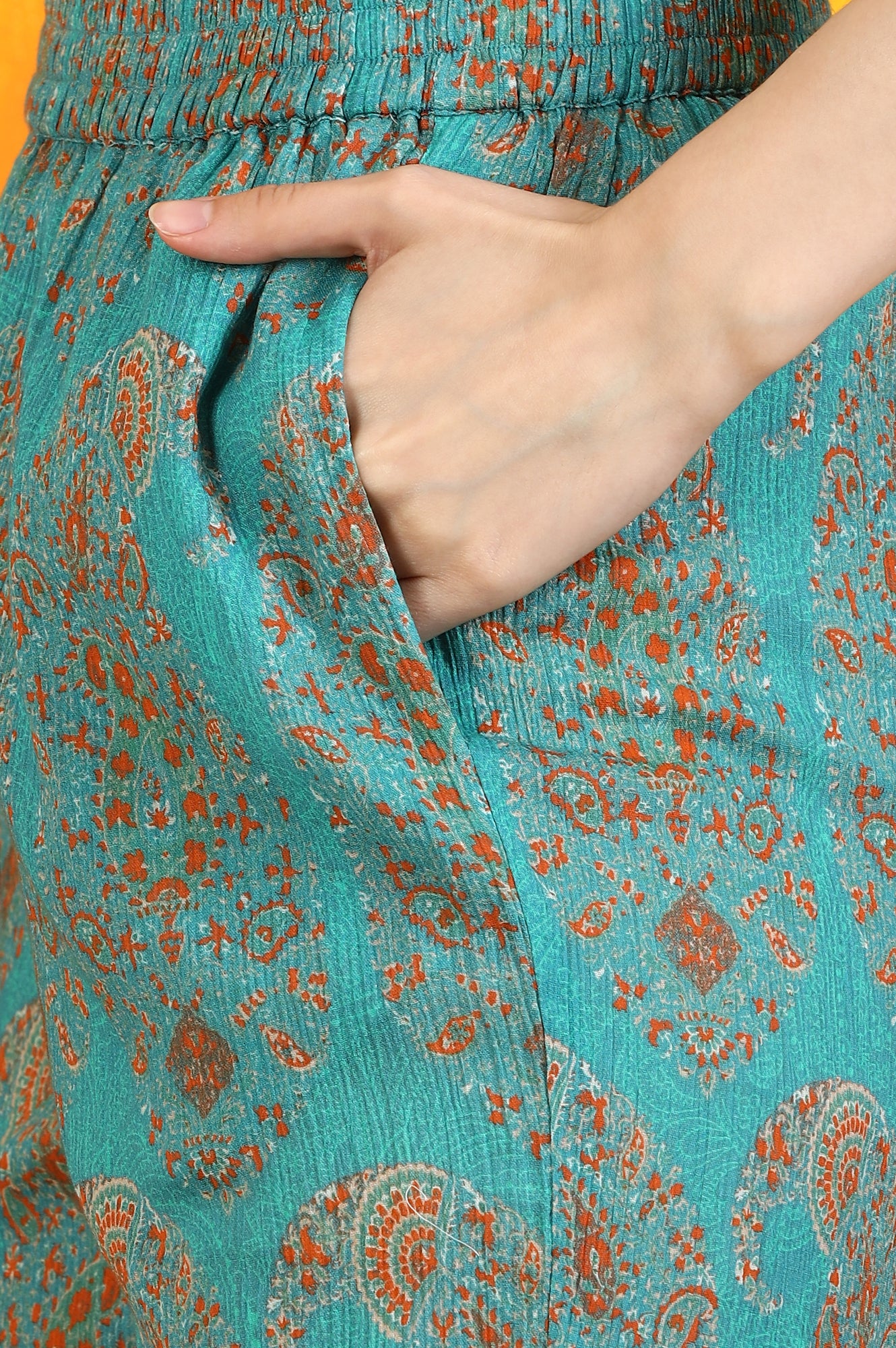Aqua Green Paisley Printed Cotton Crepe Straight Kurta and Pants Set with Dupatta - Image 9