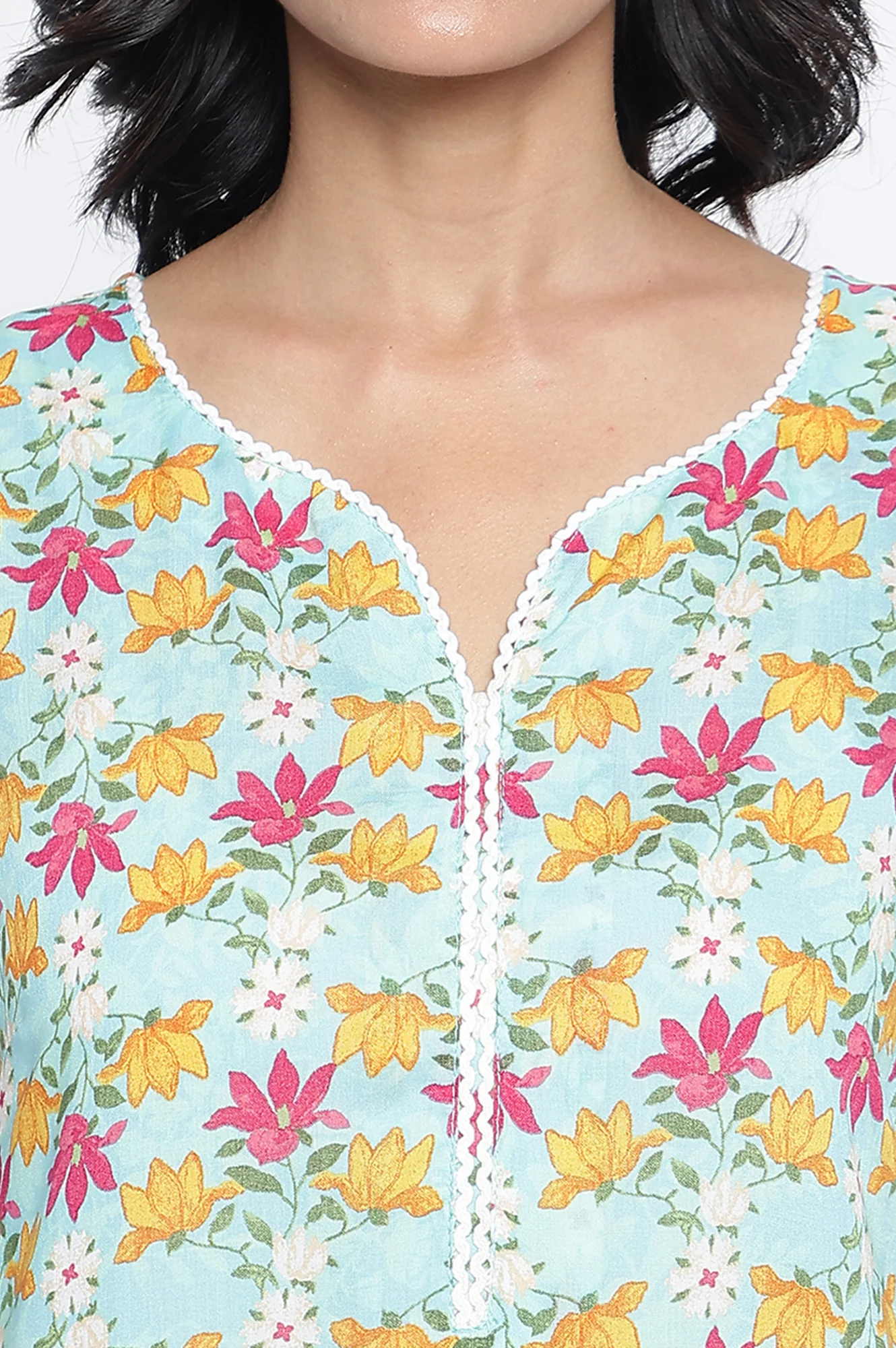 Aqua Green Printed Modal Straight Kurta - Image 2