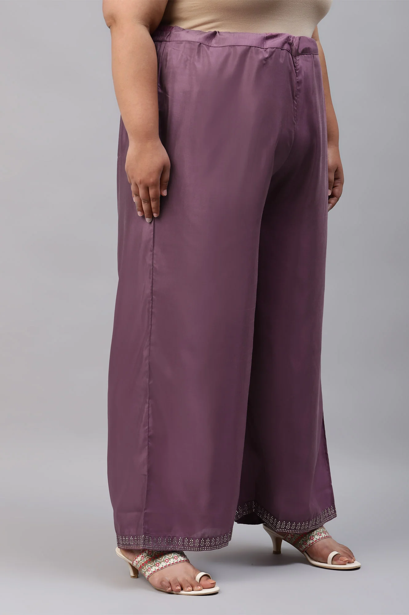 Ash Rose Pink Shantung Straight Plus Size Parallel Pants - Image 4
