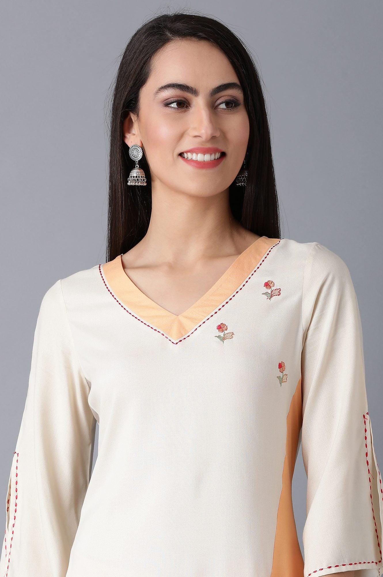 Beige A-Line Dipped kurta - Image 6