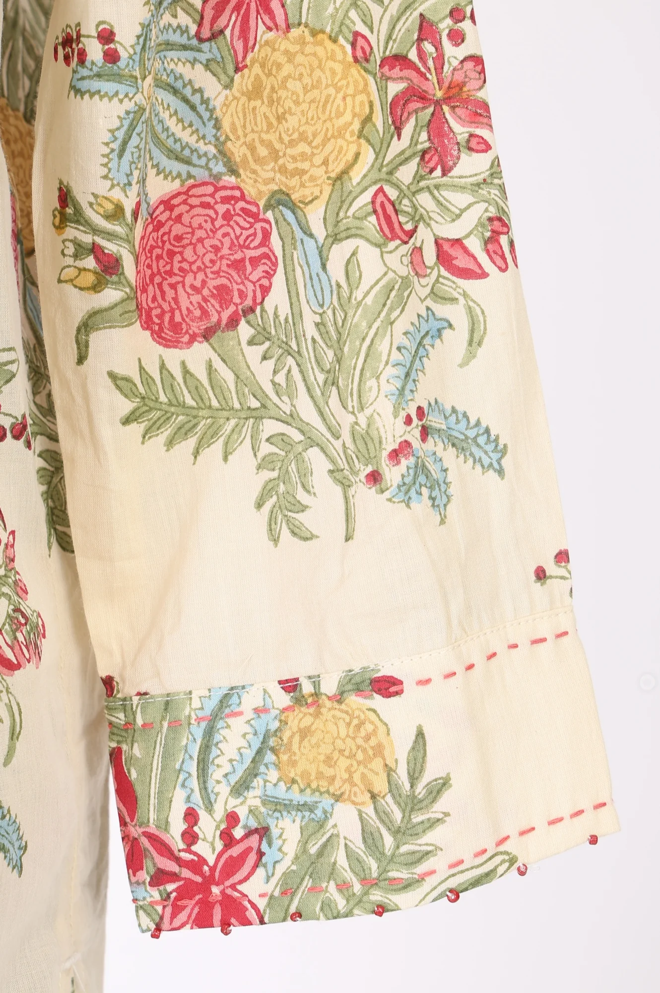 Beige Block Floral Printed Pure Cotton Straight Top - Image 6