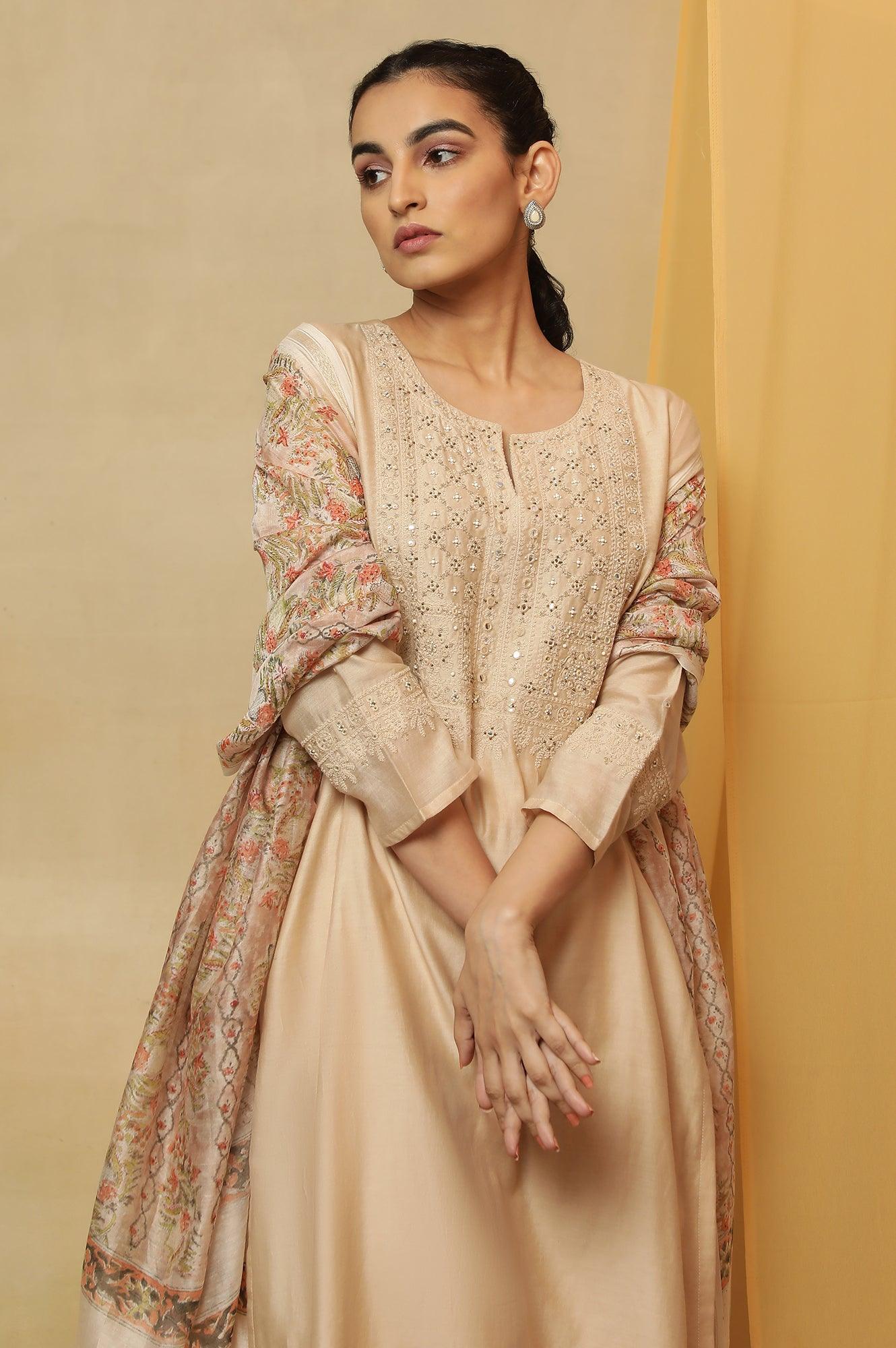 Beige Dori Embroidered Cotton Silk Kurta - Image 7