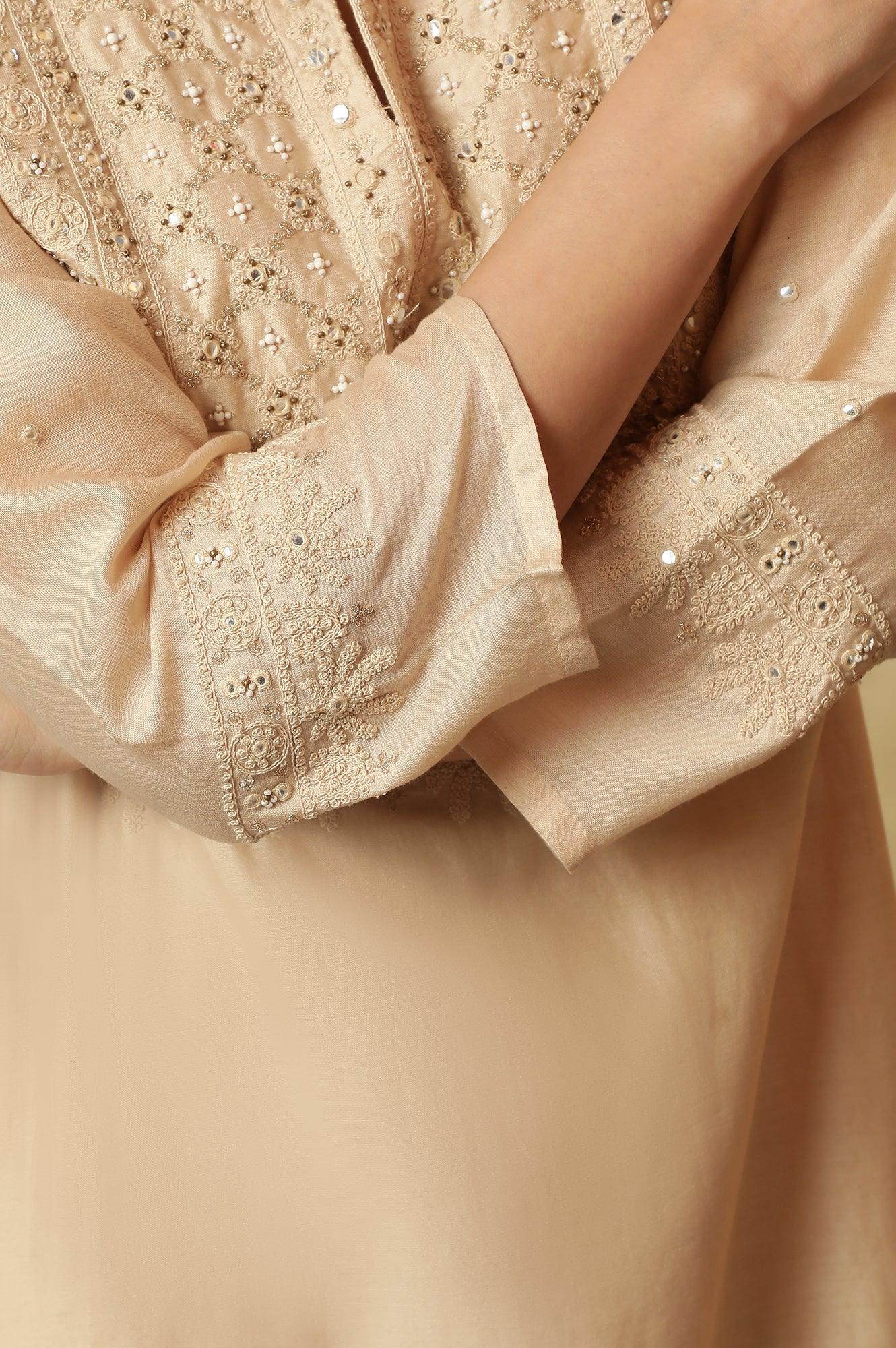 Beige Dori Embroidered Cotton Silk Kurta - Image 9