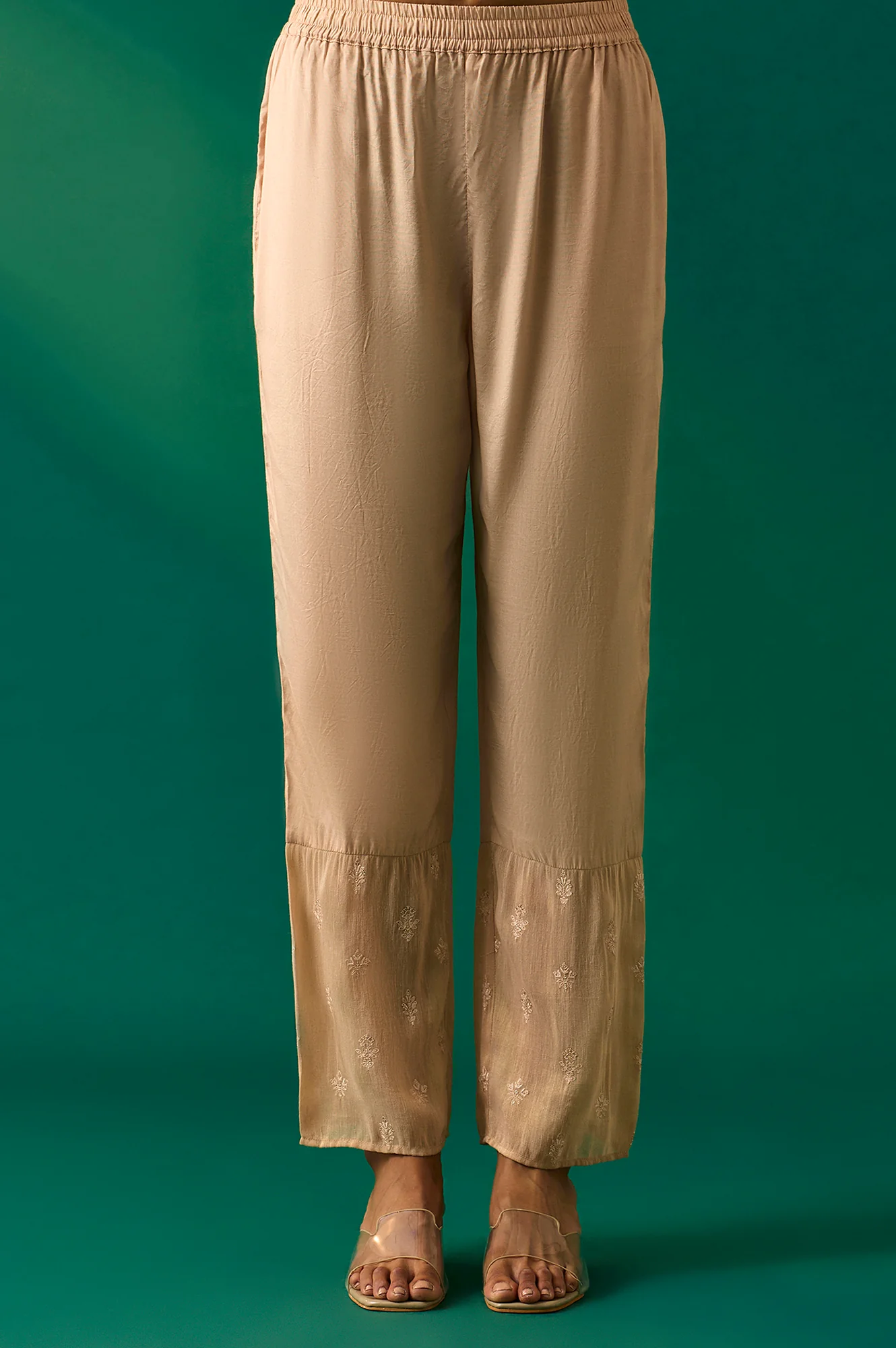 Beige Embroidered Anarkali Kurta with Straight Pant and Dupatta Set - Image 6
