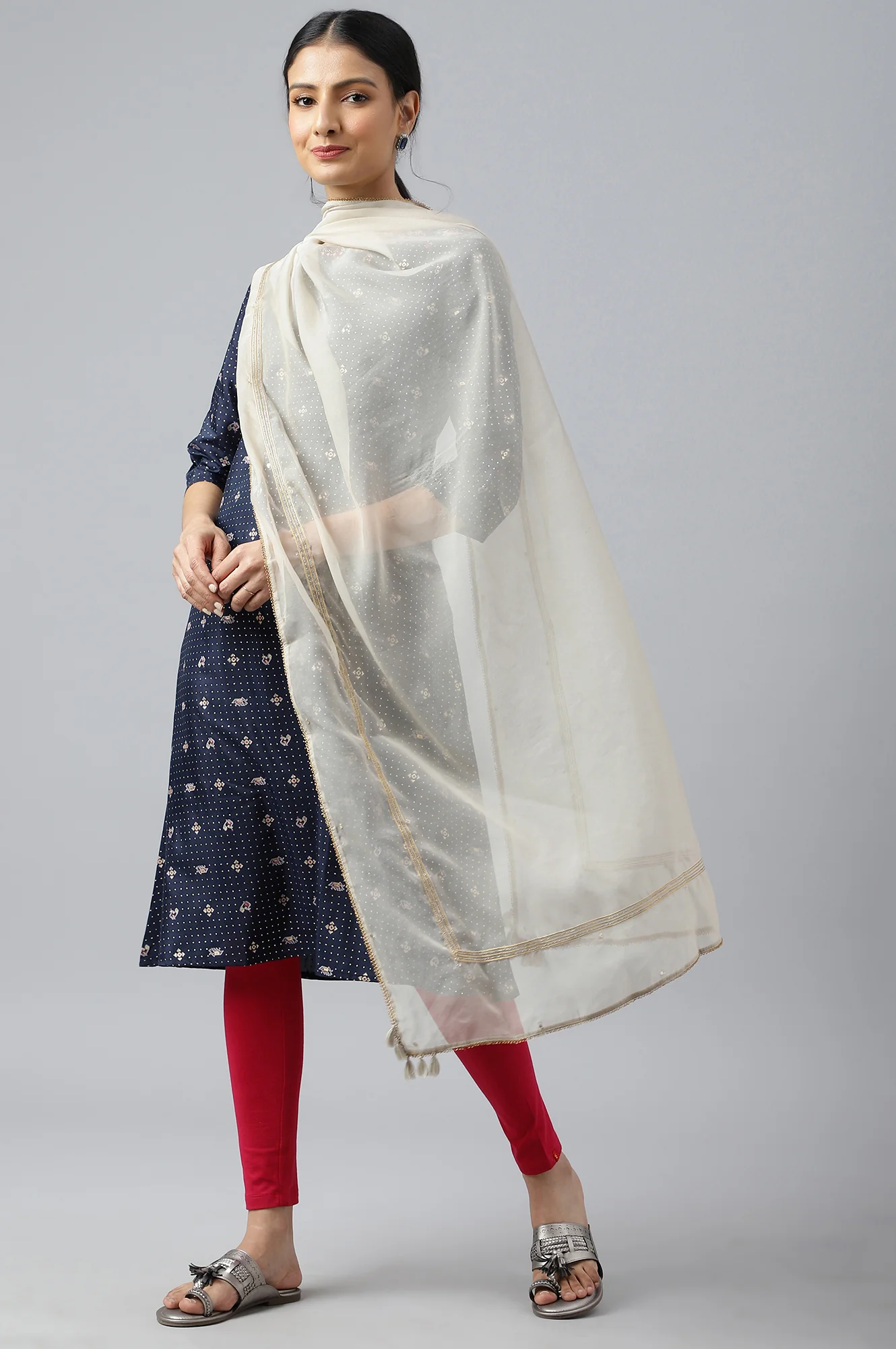 Beige Ethnic Organza Dupatta - Image 2