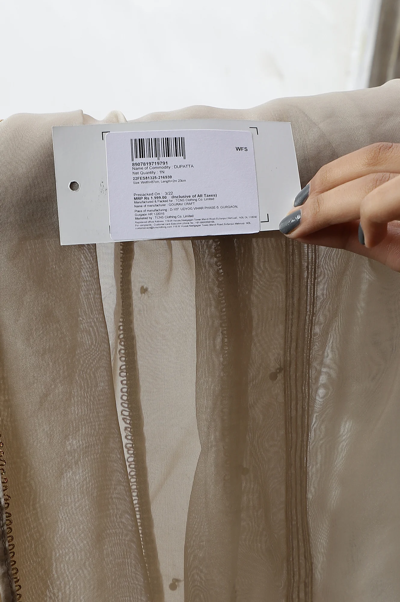 Beige Ethnic Organza Dupatta - Image 6