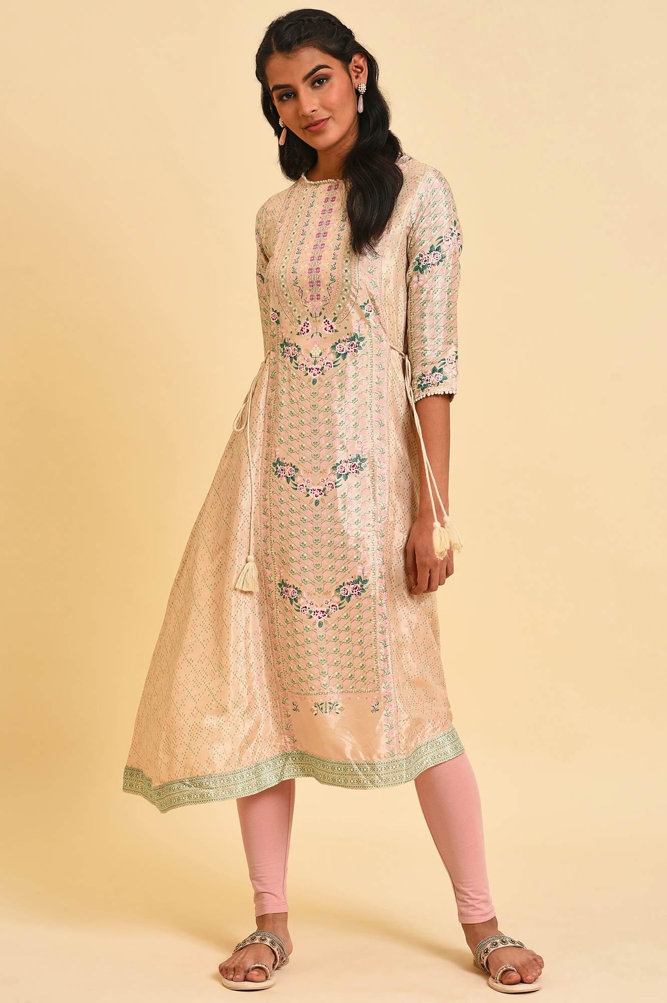 Beige Festive Asymmetric kurta Set - Image 8