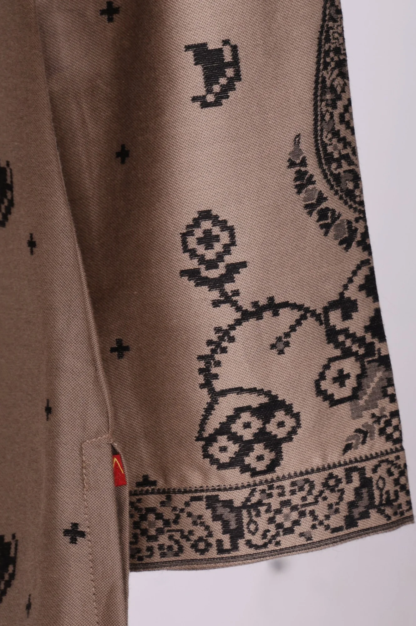 Beige Floral Printed Jacquard Straight Winter Kurta with Pants and Dupatta Set - Image 6