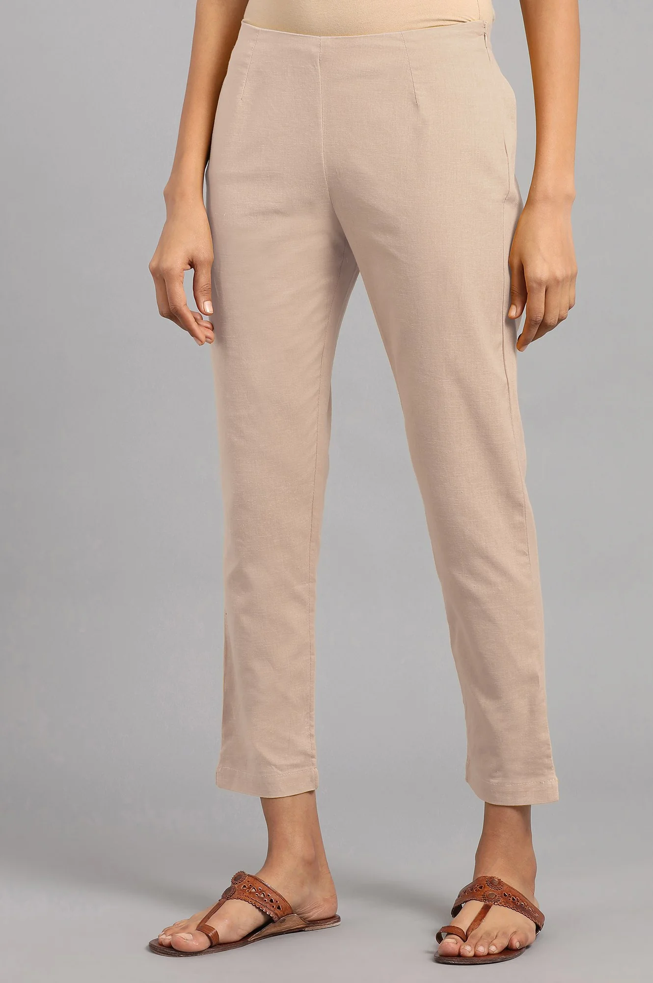 Beige Floral Printed Rayon A-Line Kurta and Slim Pant Set - Image 3