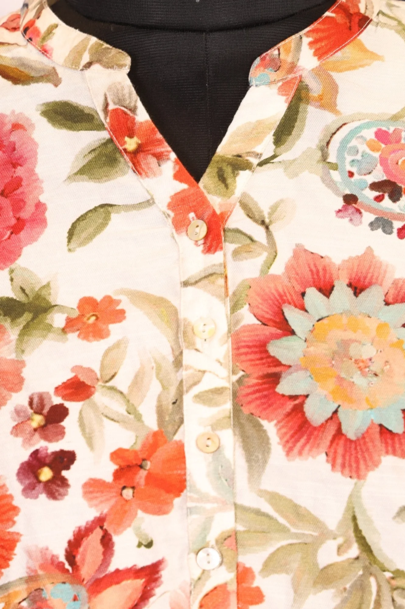 Beige Floral Printed Straight Top - Image 2