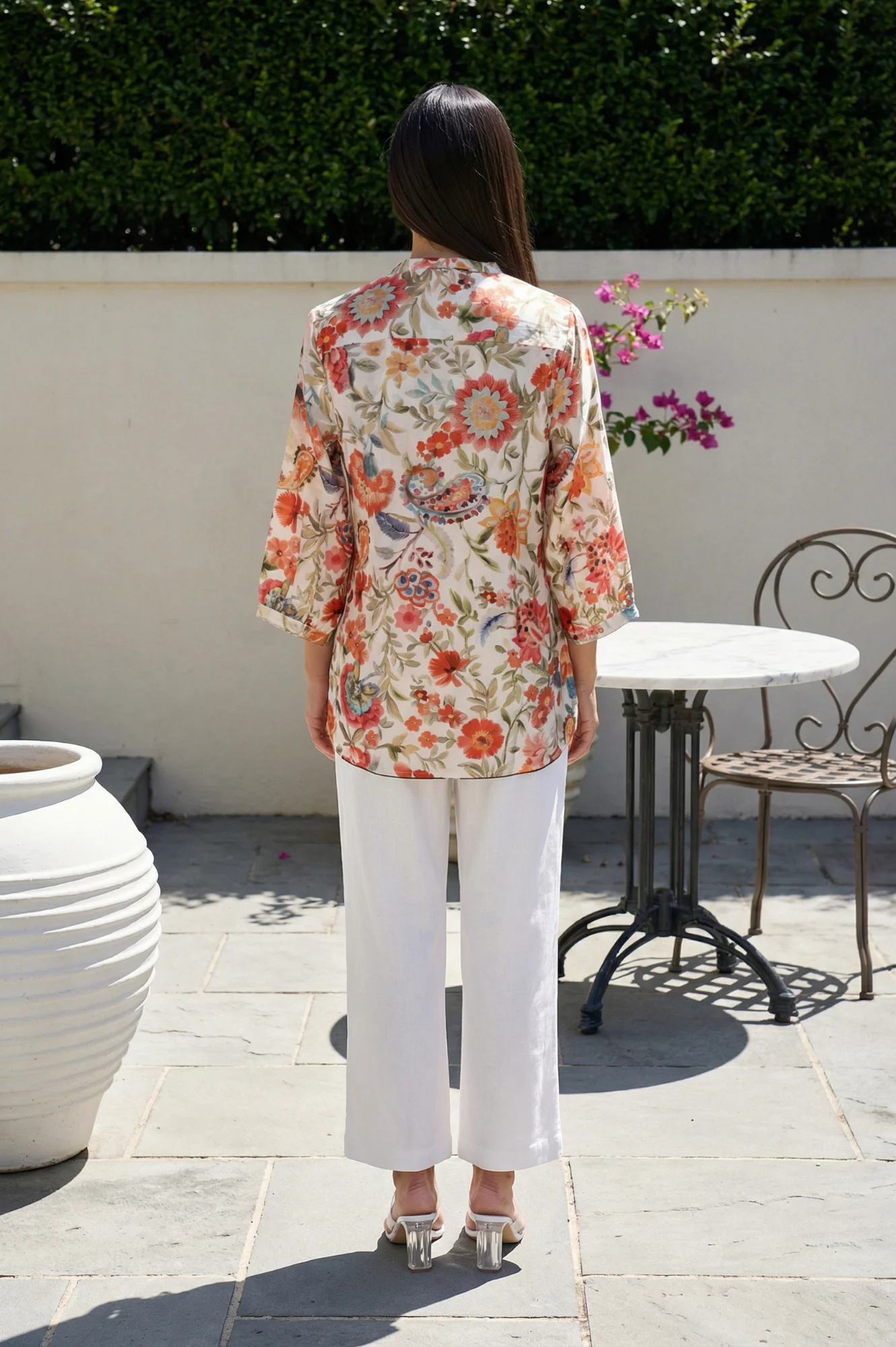 Beige Floral Printed Straight Top - Image 4