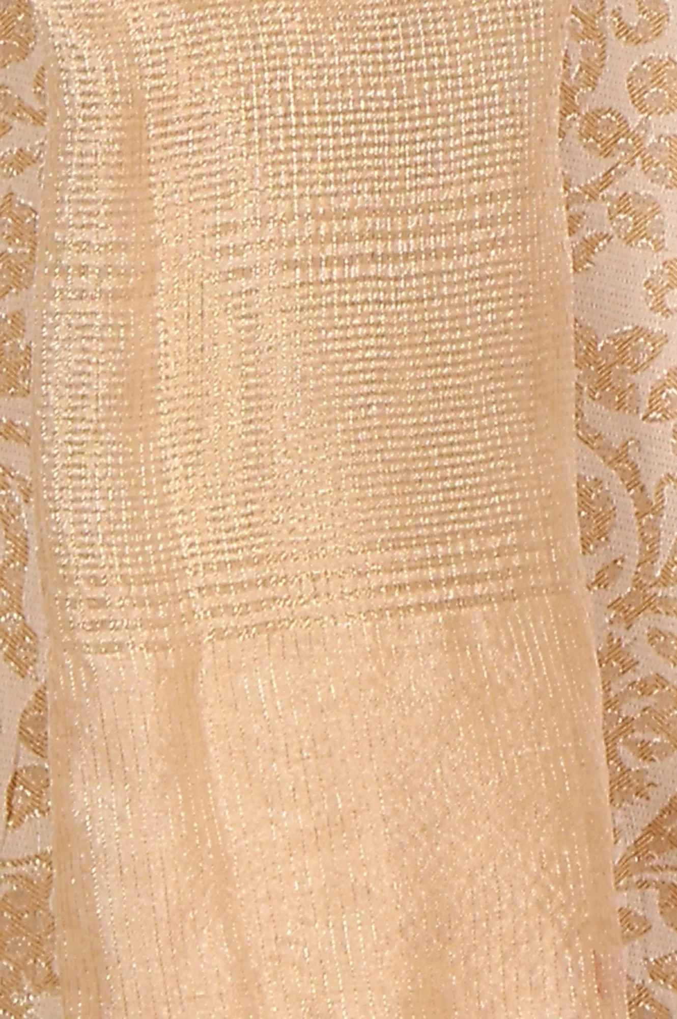 Beige Jacquard Sleeveless Embellished Kurta, Pants And Dupatta Set - Image 11