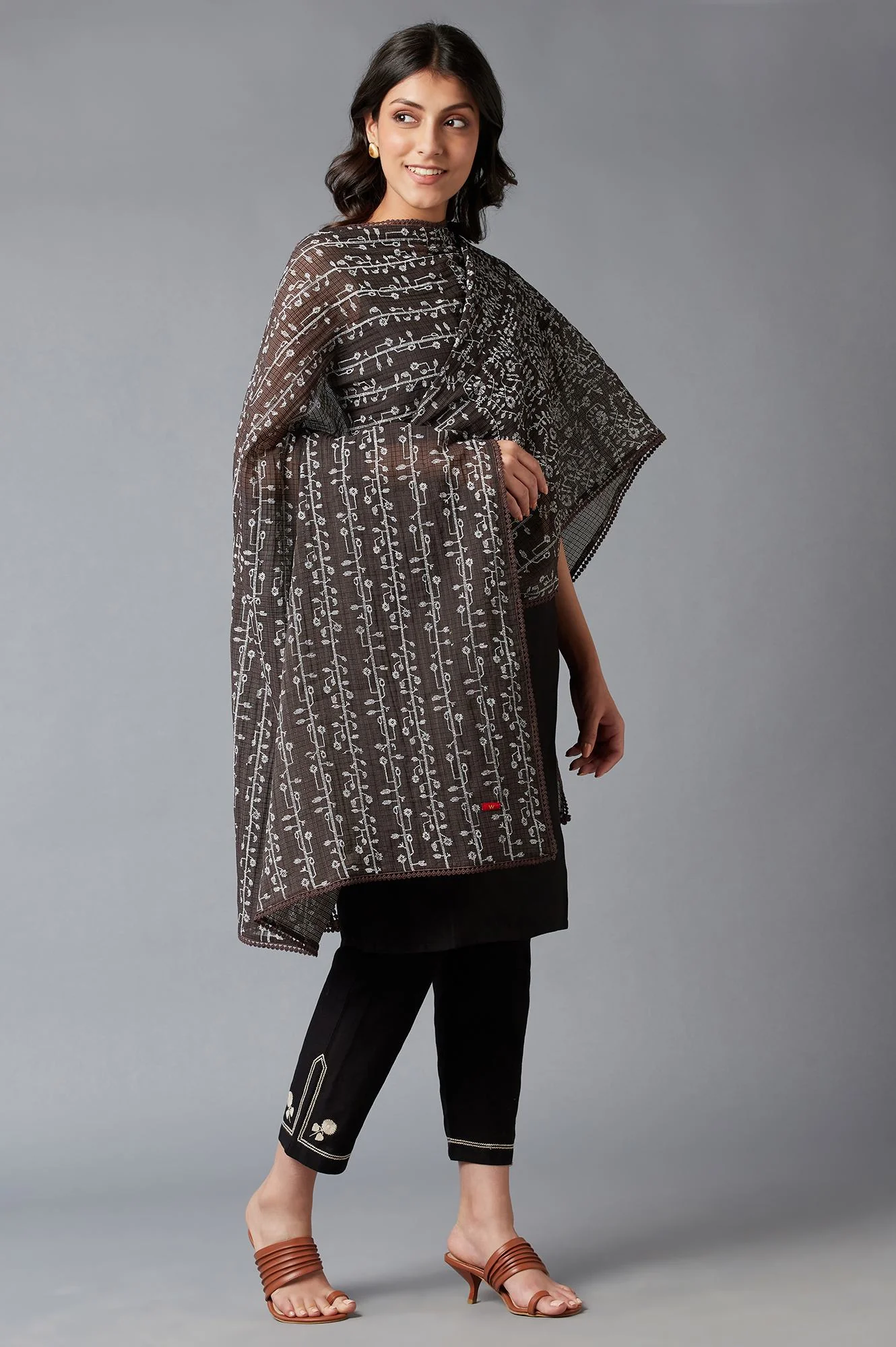 Beige Kota Floral Printed Dupatta - Image 3