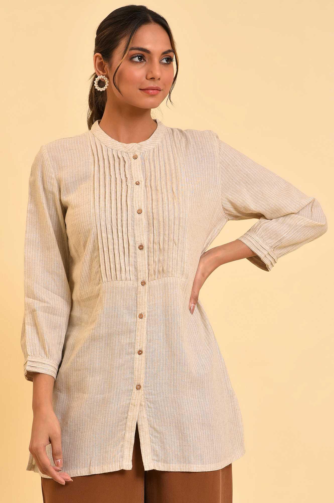 Beige Pleated Western Top
