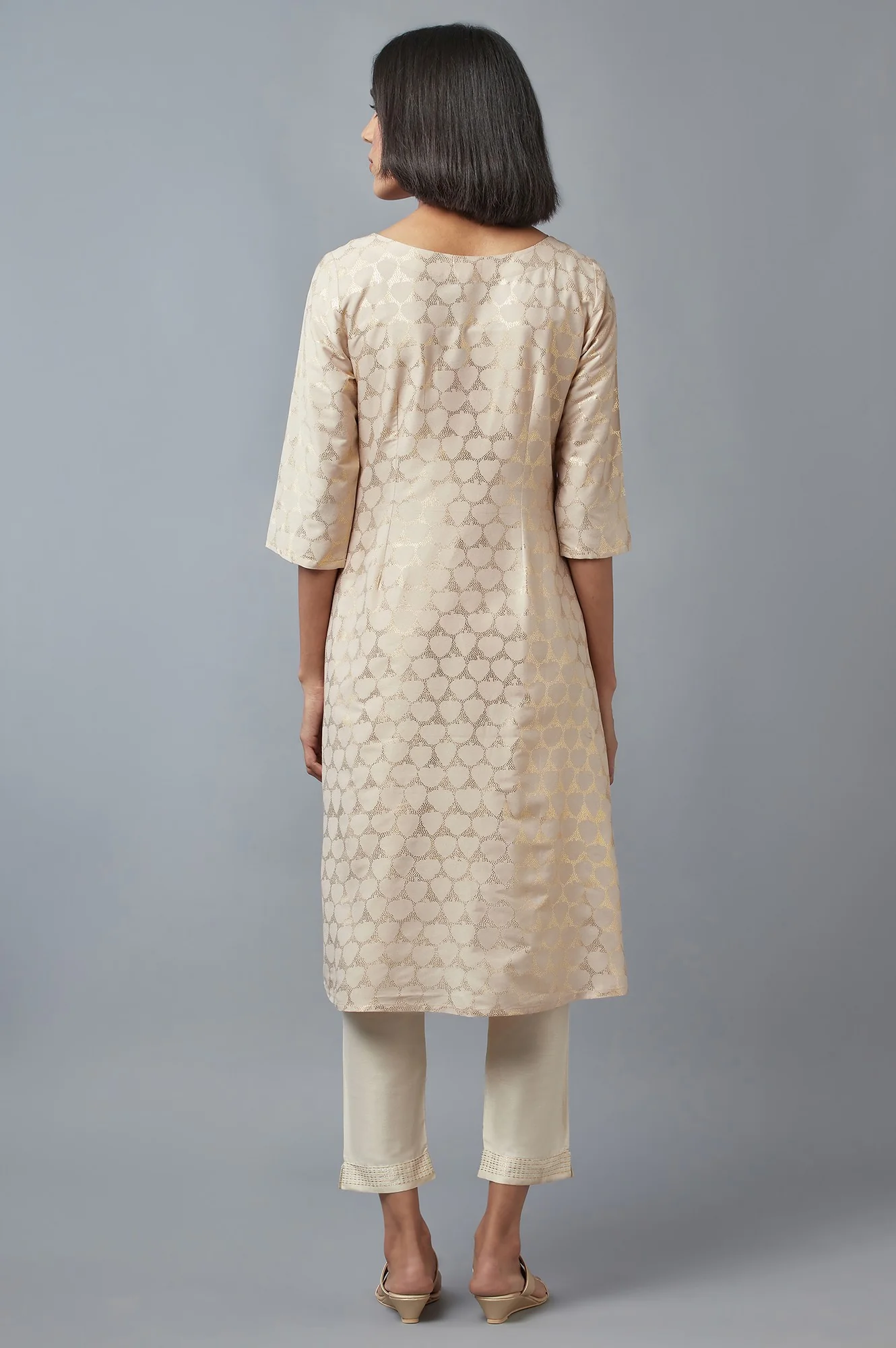 Beige Printed A-line kurta - Image 2