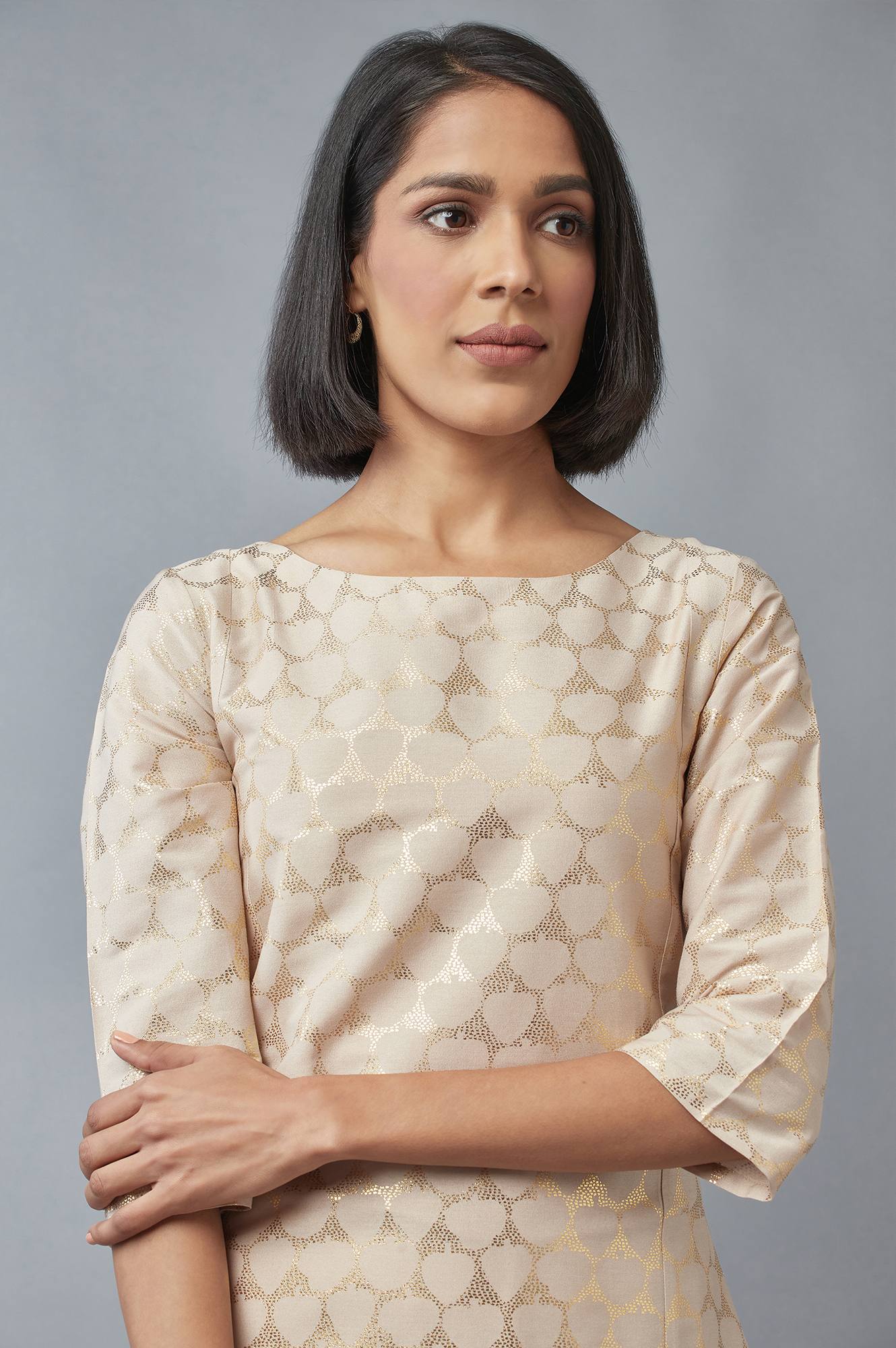 Beige Printed A-line kurta - Image 5