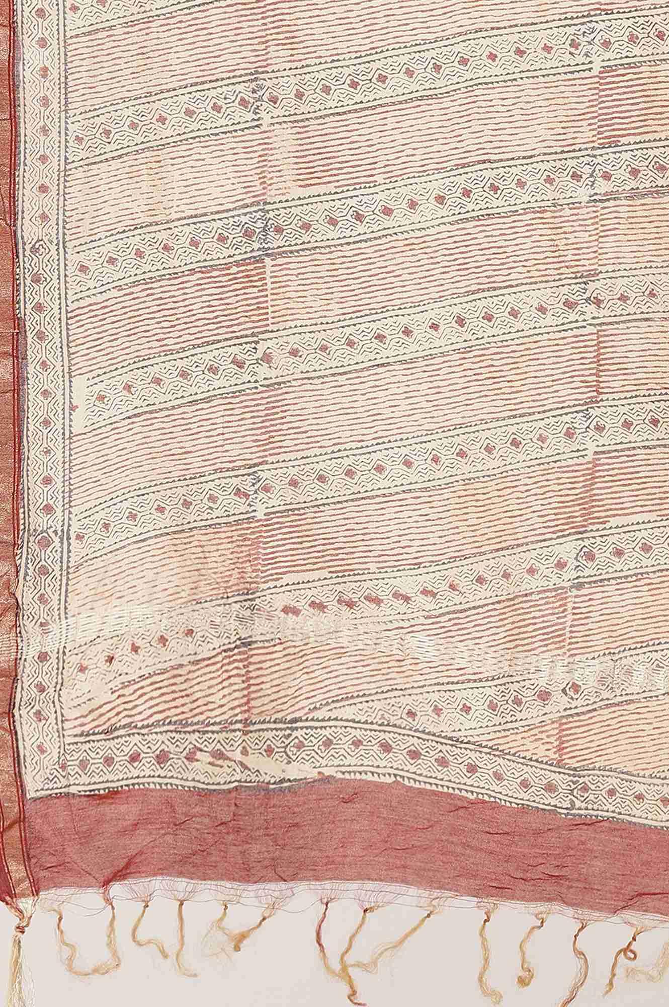 Beige Printed Cotton Silk Drape - Image 4