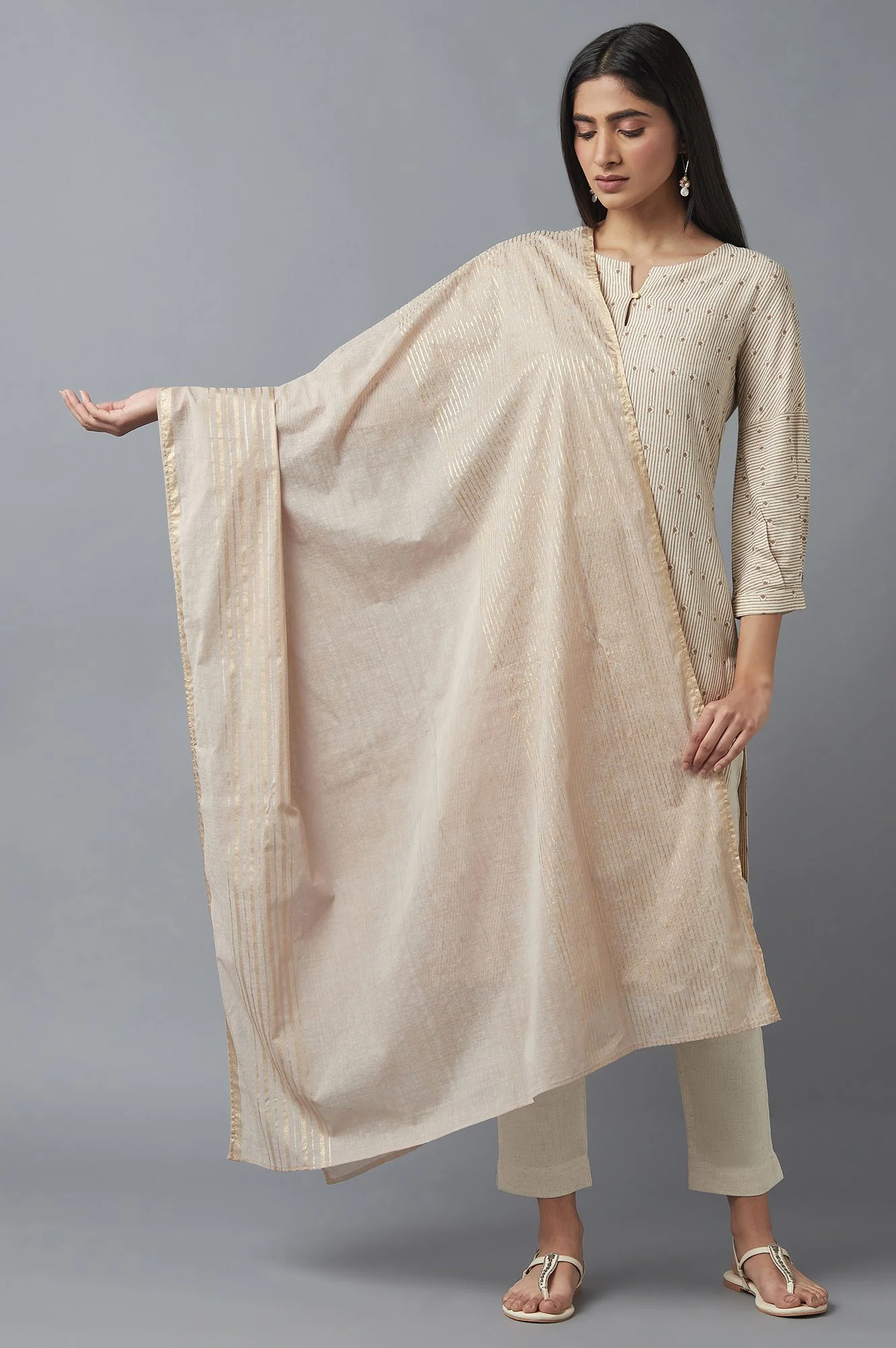 Beige Printed Dupatte
