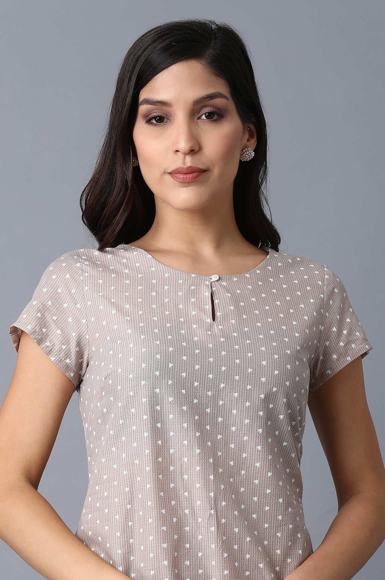 Beige Printed Kurta - Image 5