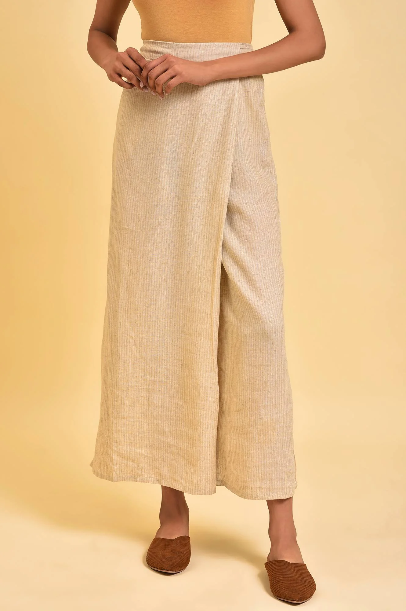 Beige Rayon Flared Kurta and Parallel Pant Set - Image 3