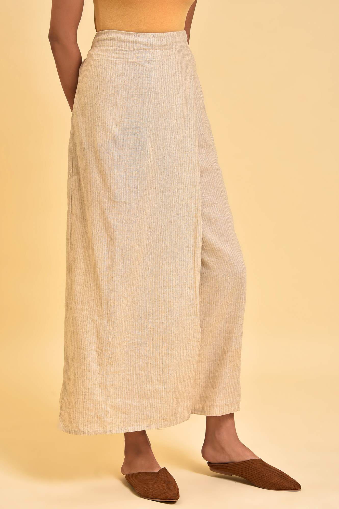 Beige Rayon Flared Kurta and Parallel Pant Set - Image 5