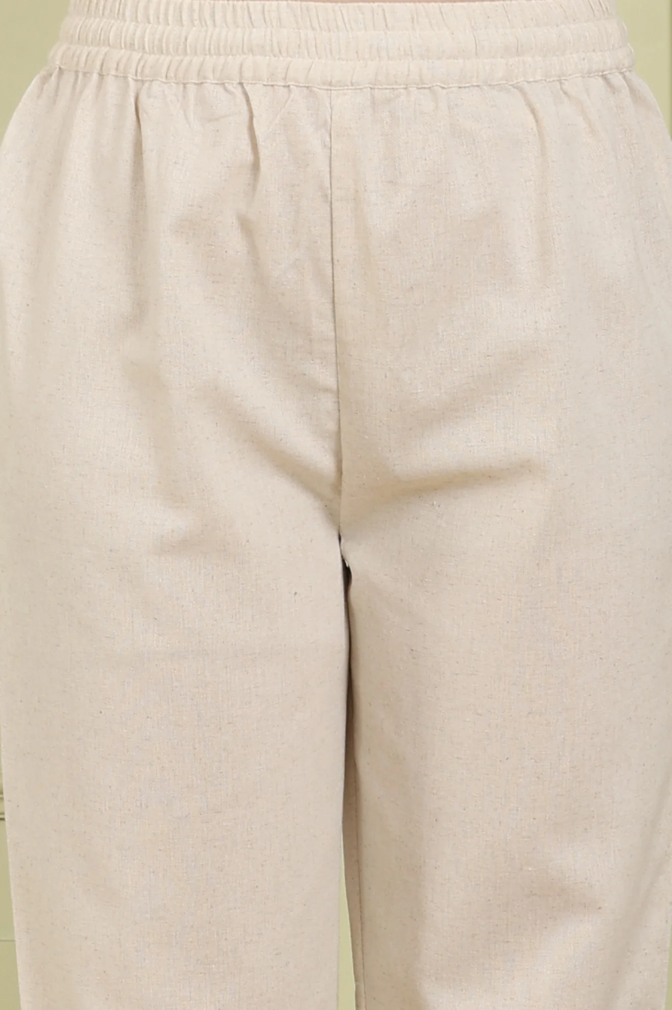 Beige Sleeveless Panelled Floral Sequined Linen Blend Flared Kurta With Straight Pants Set - Image 7