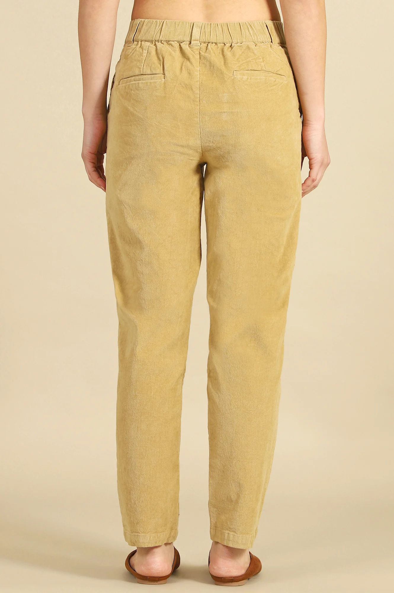 Elleven Women's Beige Solid Straight Fit Cotton Pants with YKK Zipper - Image 4