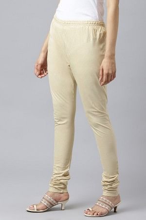Beige Solid Knitted Churidar - Image 2