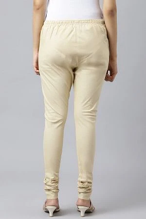 Beige Solid Knitted Churidar - Image 3