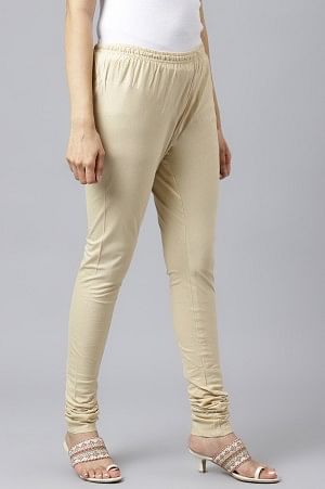 Beige Solid Knitted Churidar - Image 5