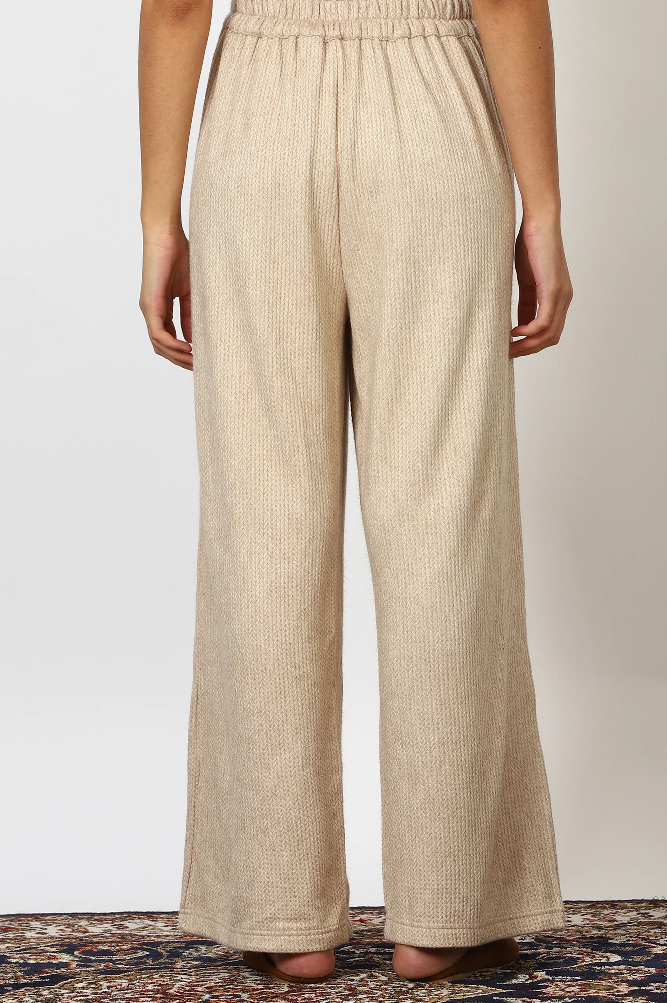 Beige Solid Rayon Parallel Pants - Image 3