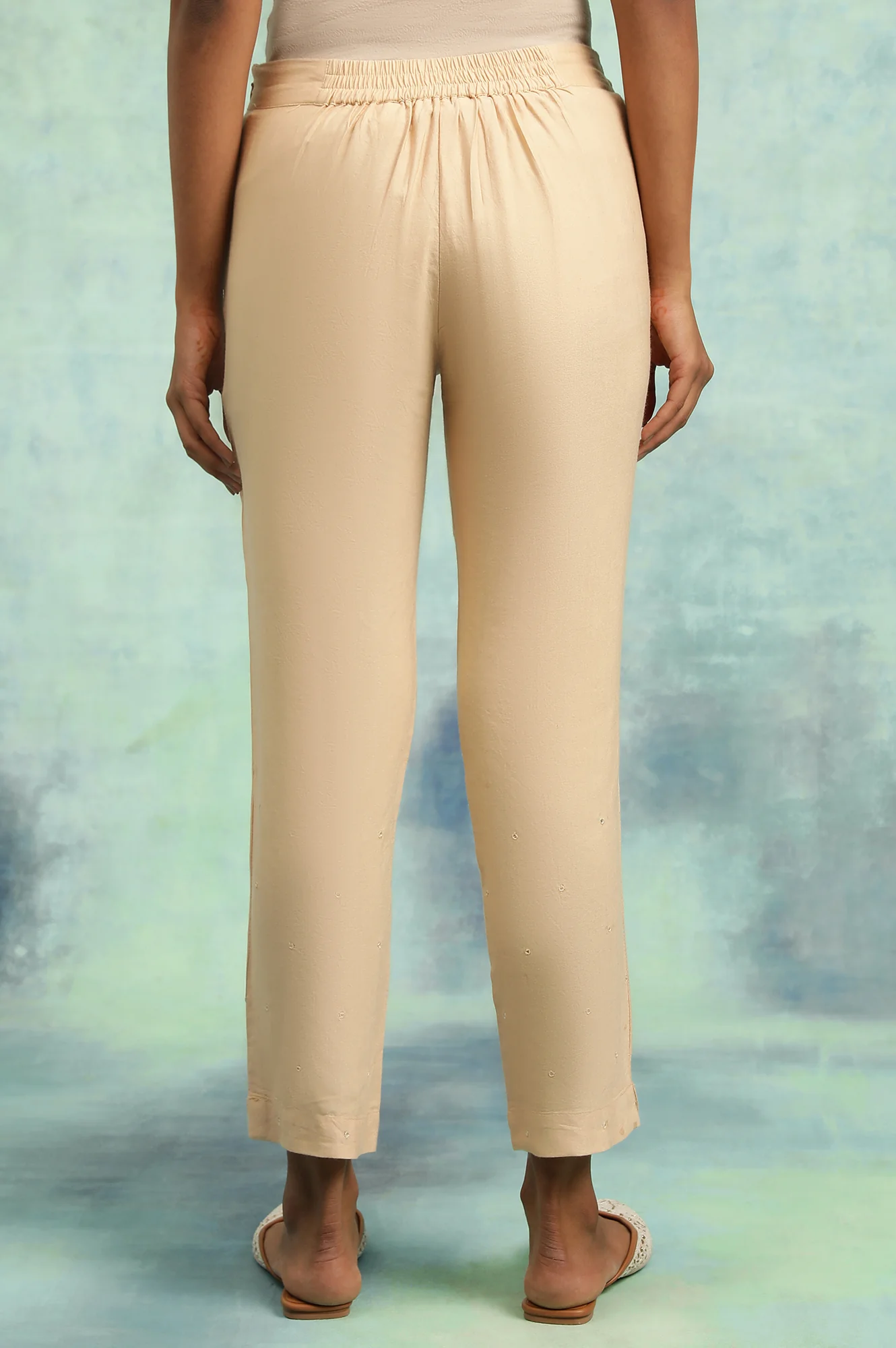 Beige Solid Slim Pants - Image 2