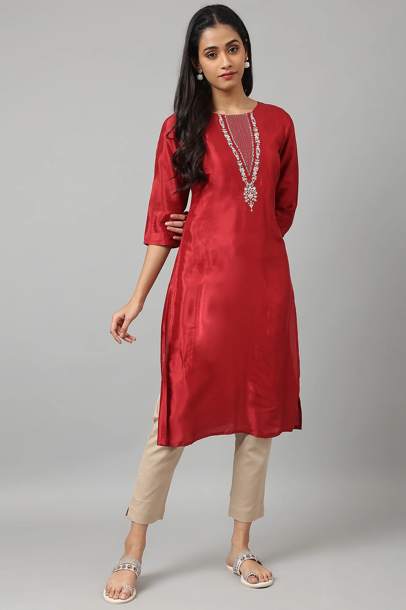 Beige Solid Slim Straight Leg Cotton Trouser - Image 4